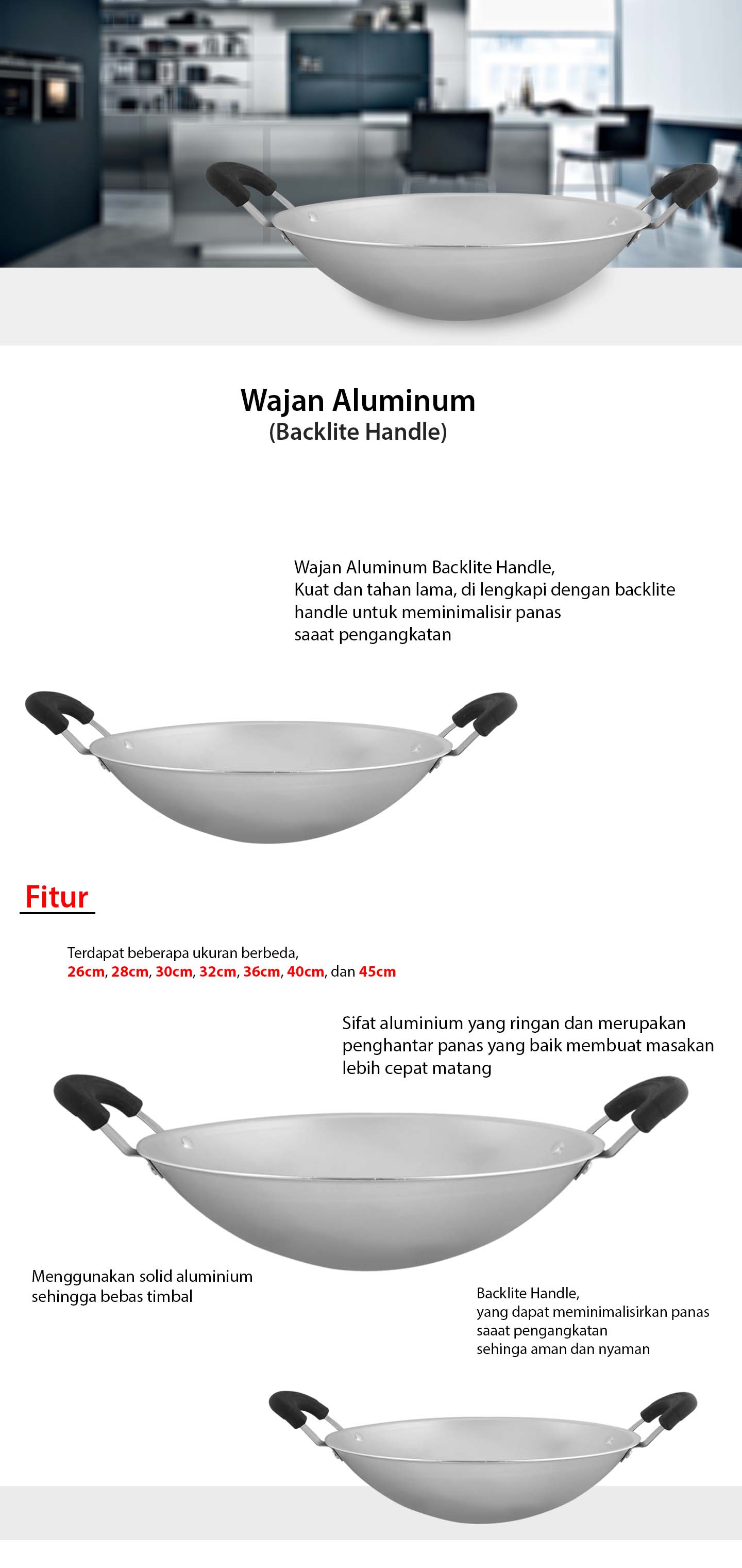 Wajan Aluminum Bakelite Handle